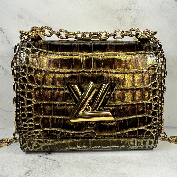Louis Vuitton Handbags - Louis Vuitton Alligator Twist Bag PM Mini Monogram Crossbody Gold Crocodile LV